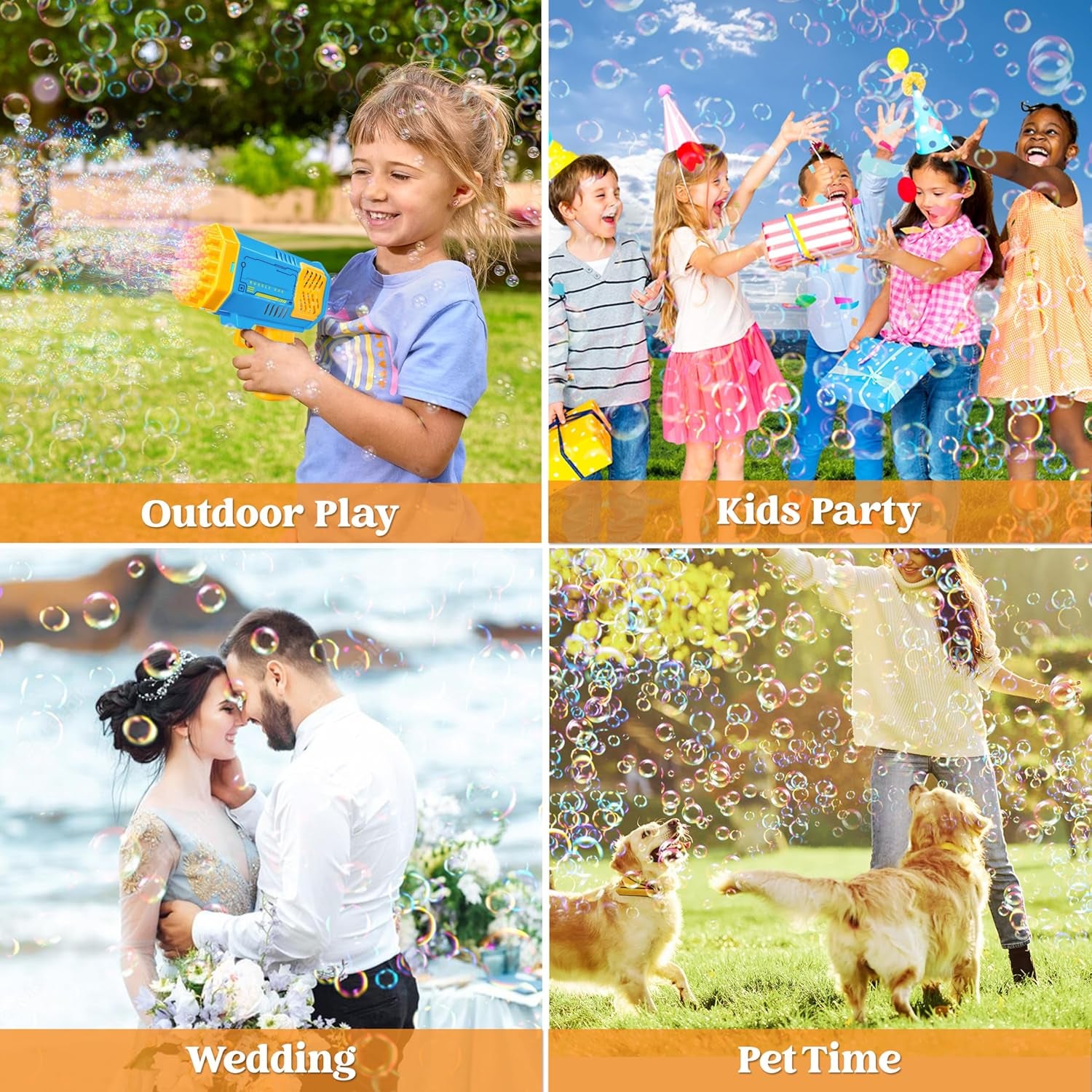 Bubble Machine Toy for Ages 3-8 Boys Girls with Solution, Rocket Shape Bubble Gun Toy for Kids Ages 4-8, Gifts, Adults, Party Favors, Summer, Wedding, Easter