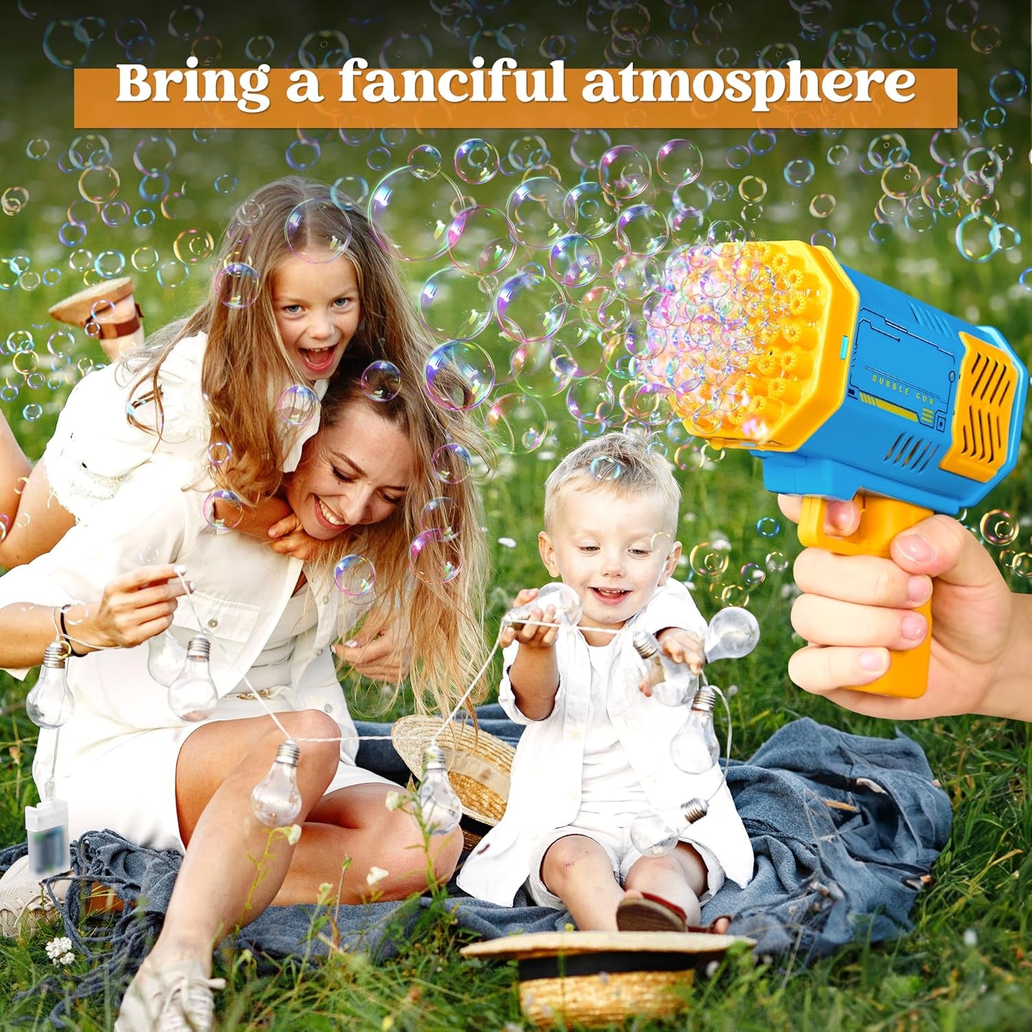 Bubble Machine Toy for Ages 3-8 Boys Girls with Solution, Rocket Shape Bubble Gun Toy for Kids Ages 4-8, Gifts, Adults, Party Favors, Summer, Wedding, Easter